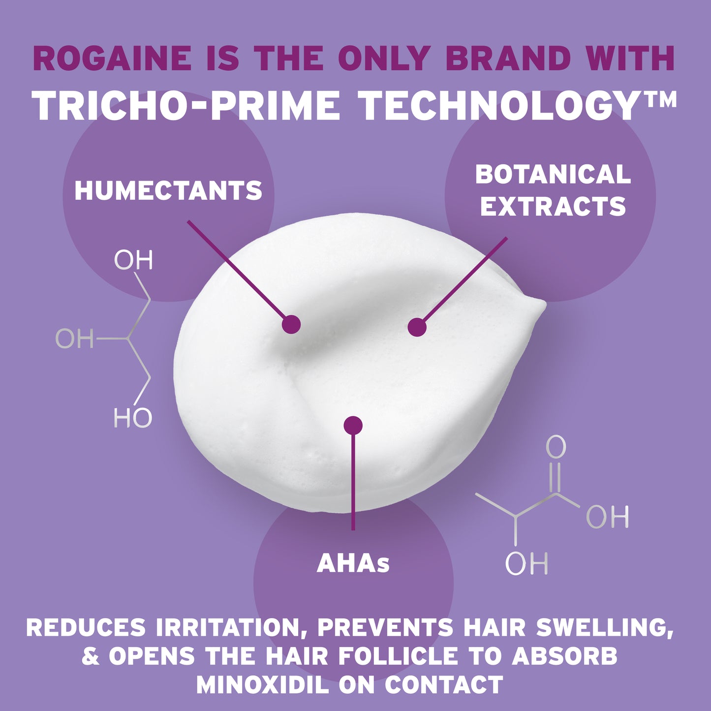A close up of Women's Rogaine Minoxidil 5% Topical Foam on a purple background
