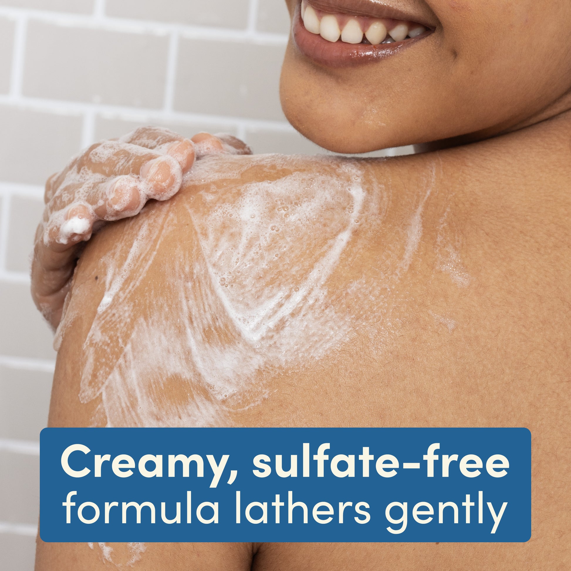 Creamy, sulfate free formula lathers gently