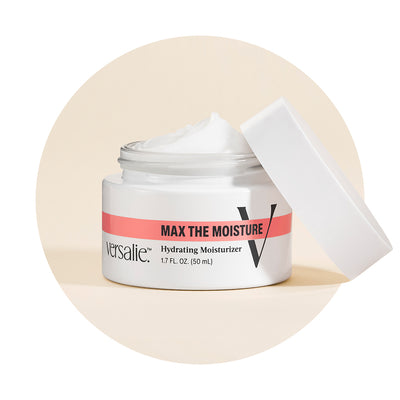 Jar of MAX THE MOISTURE Hydrating Facial Moisturizer with hyaluronic acid from Versalie Skincare