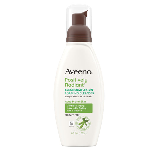 Aveeno Clear Complexion Foaming Daily Facial Cleanser helps prevent breakouts and visibly improves skin tone and texture.