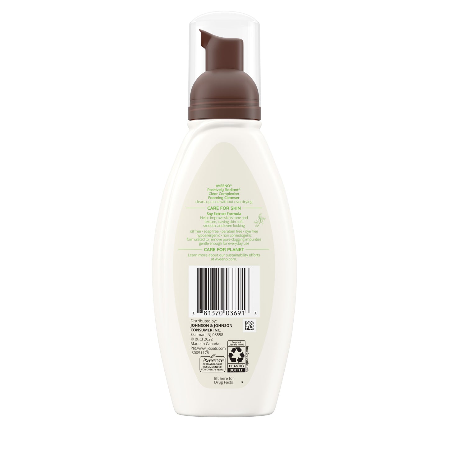 Aveeno Positively Radiant with soy extract gently improves skin tone and texture revealing brighter, more radiant skin.