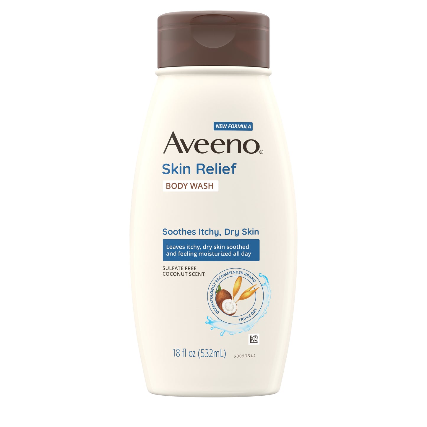 Aveeno Skin Relief Coconut Scented Daily Body Wash for sensitive skin soothes itchy, dry skin.