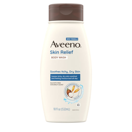 Aveeno Skin Relief Coconut Scented Daily Body Wash for sensitive skin soothes itchy, dry skin.