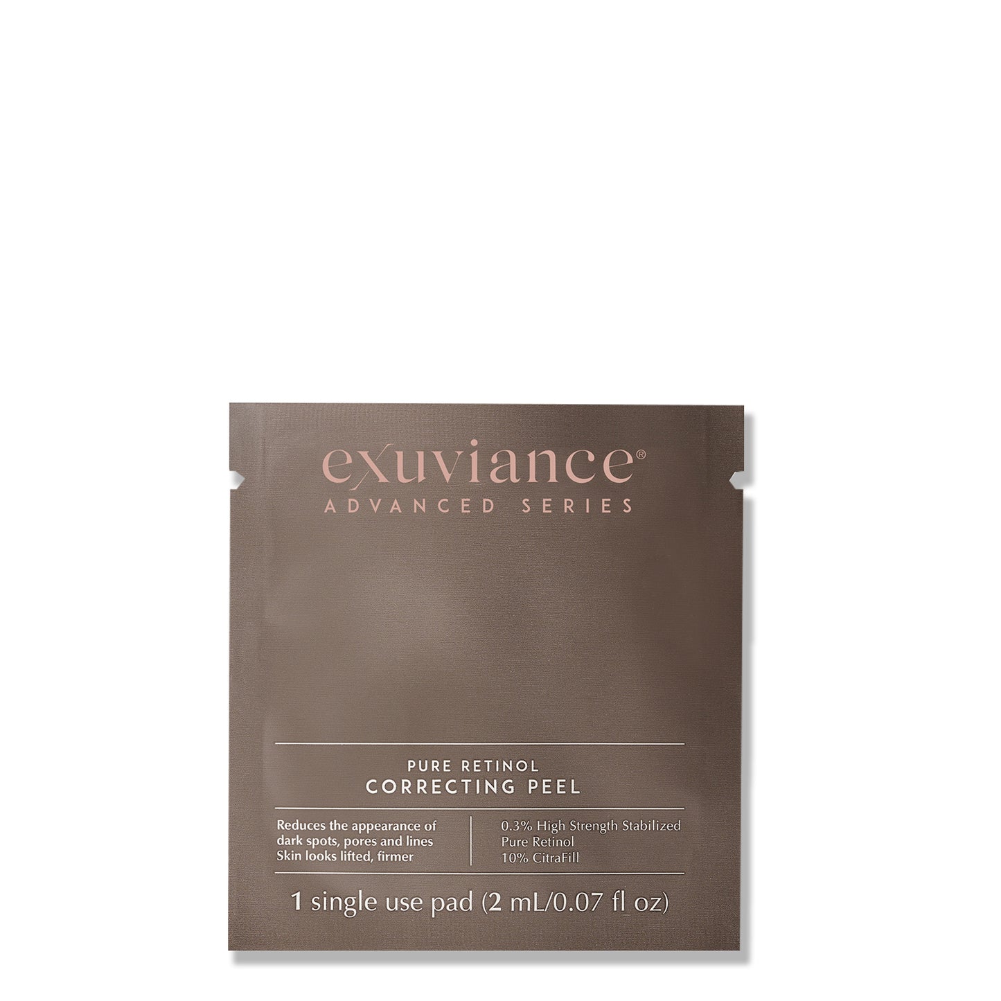 A single Exuviance Pure Retinol Correcting Peel packet for smoother, more radiant skin