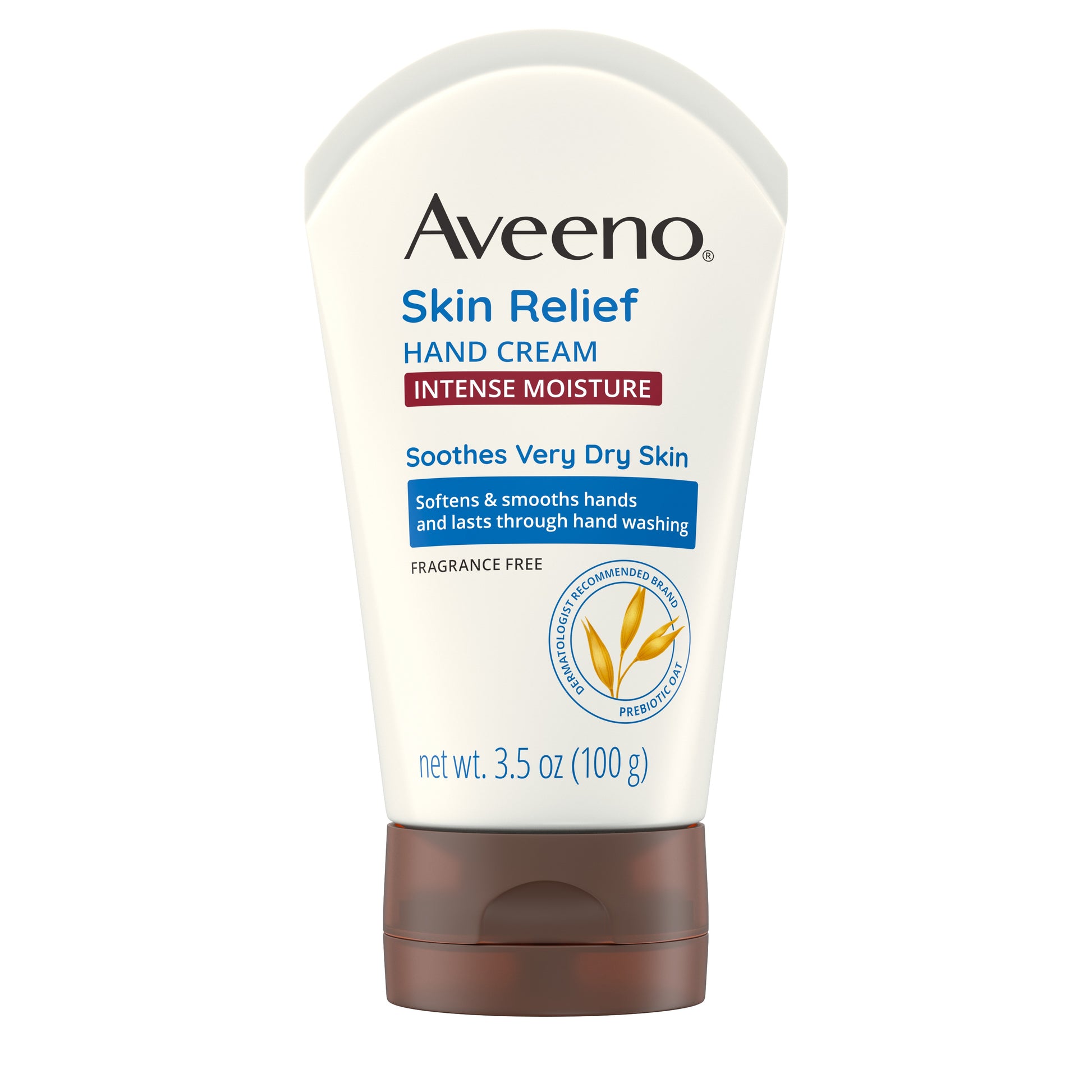 Aveeno Skin Relief Intense Moisture Fragrance-Free Hand Cream with Prebiotic Oat for dry skin lasts through hand washing and helps soothe very dry skin
