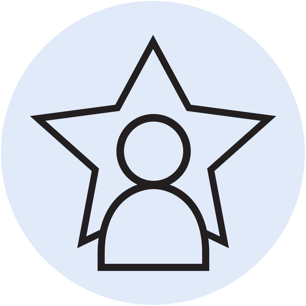 Icon displaying a person with a star in the background 