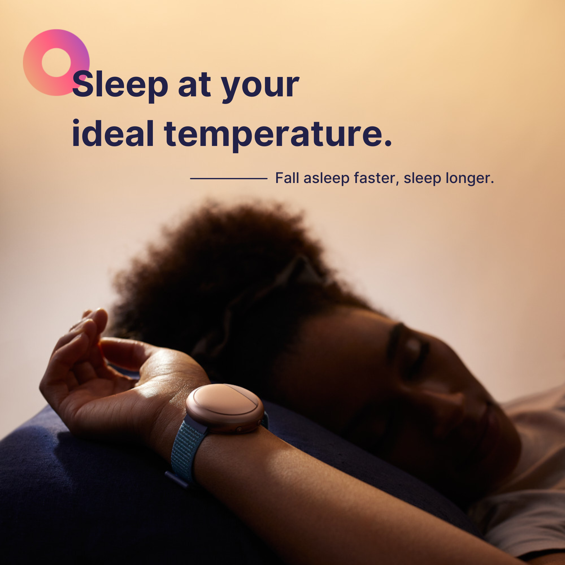 Person sleeping at their ideal temperature while wearing the Embr Wave Smart Cooling and Warming Wristband
